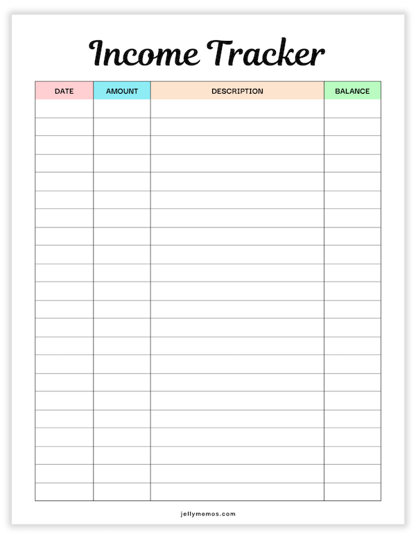 income tracker printable