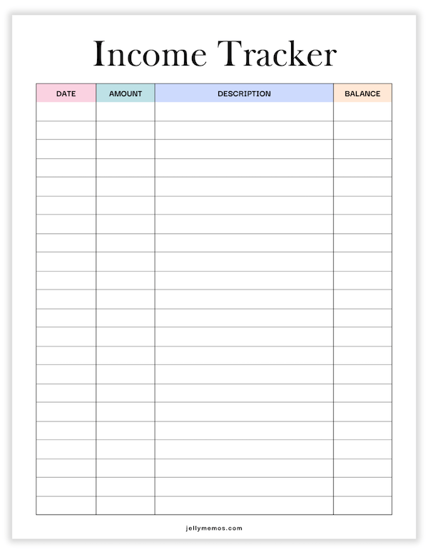 income tracker printable