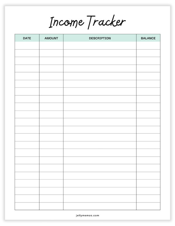 income tracker printable