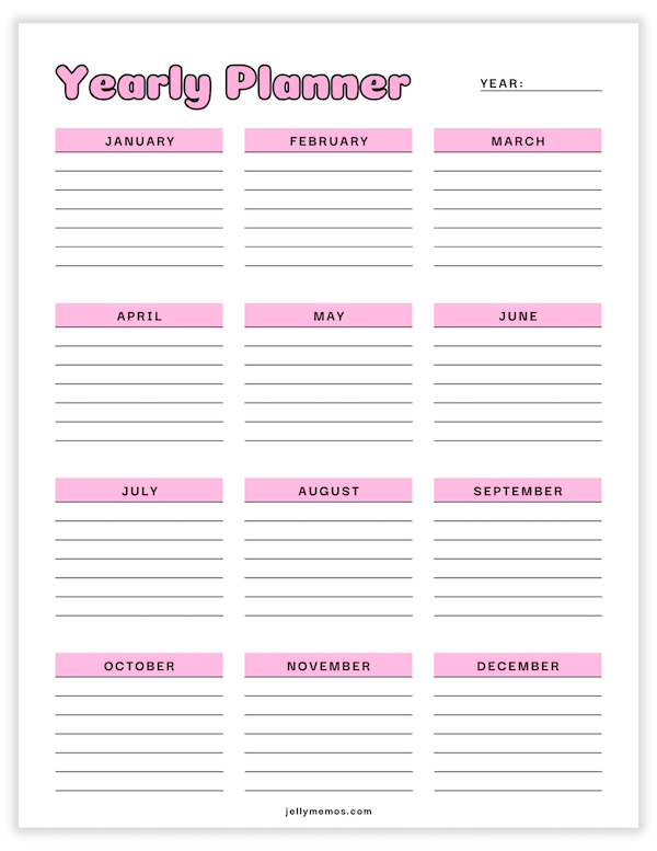 yearly planner templates