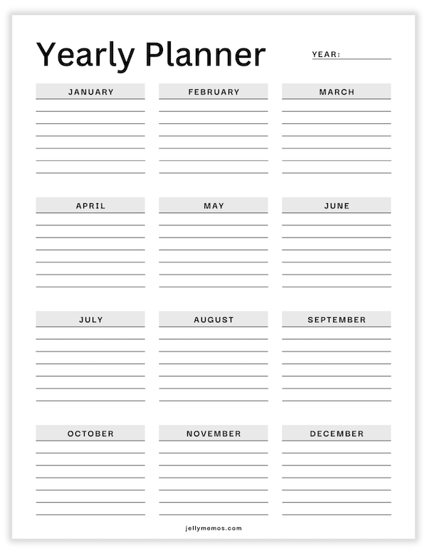 yearly planner templates