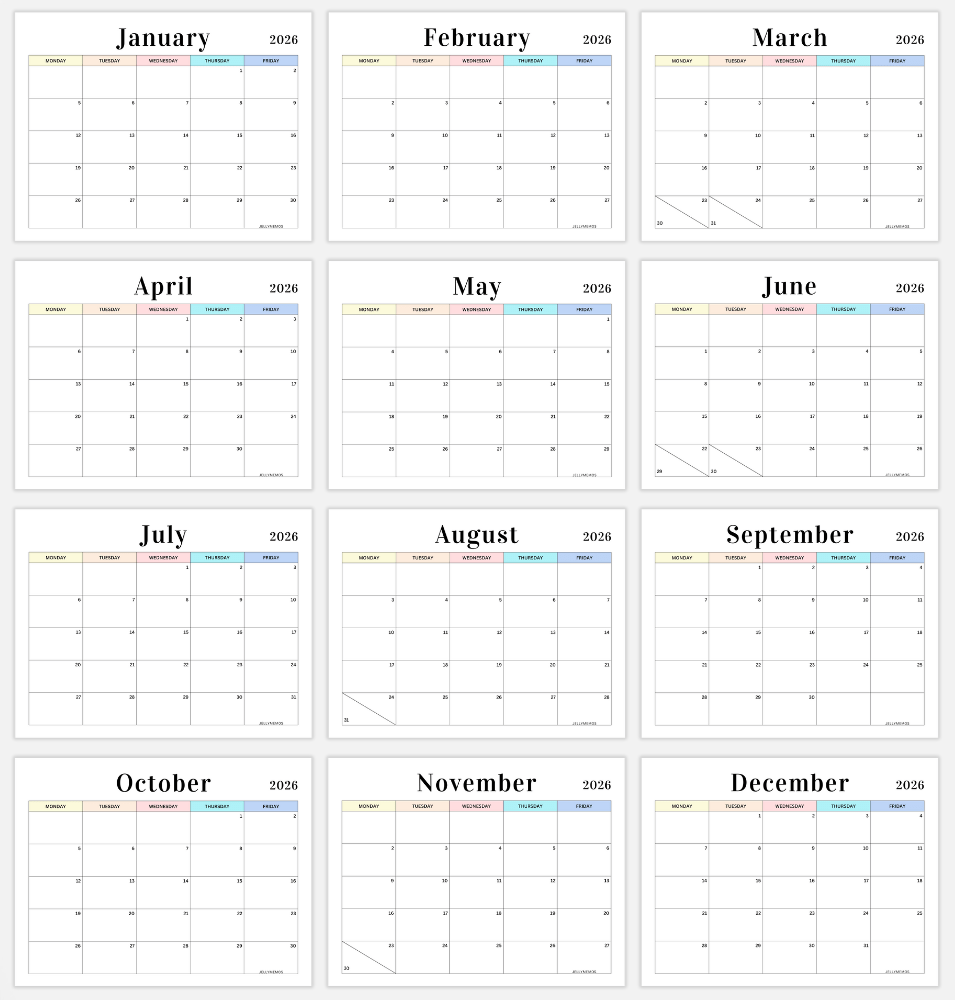 monday to friday calendar