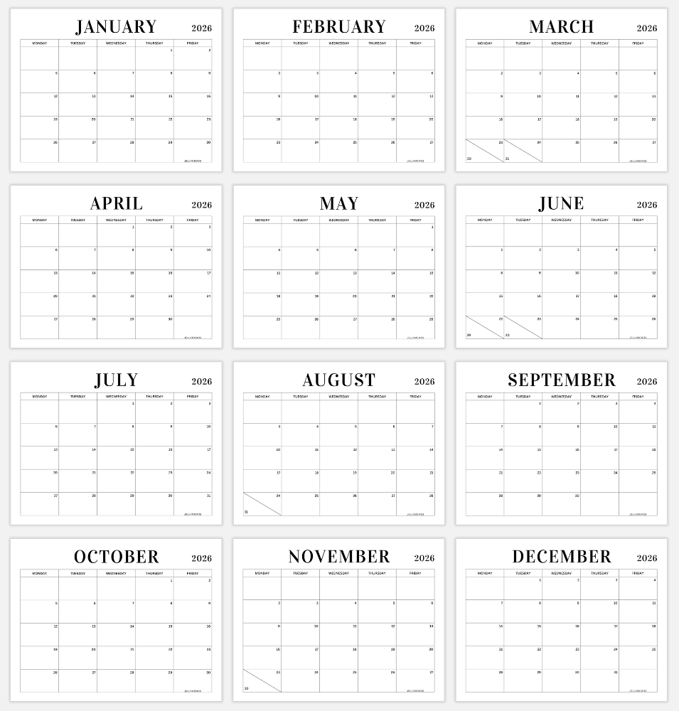 monday to friday calendar