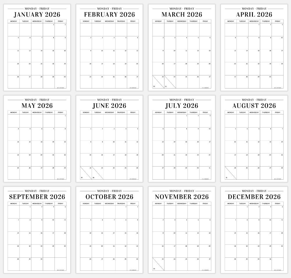 monday to friday calendar