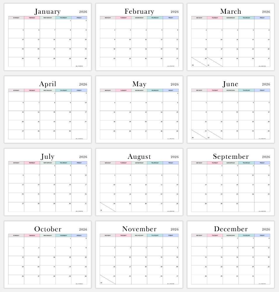 monday to friday calendar