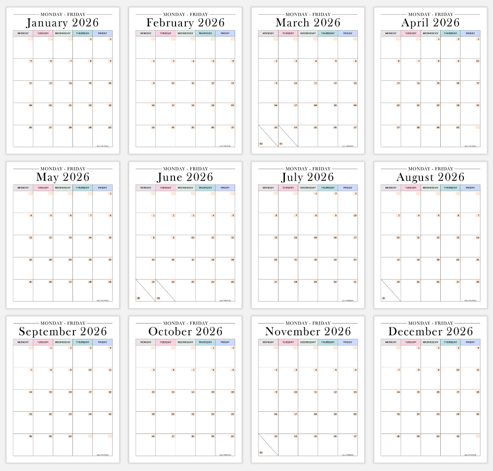 monday to friday calendar