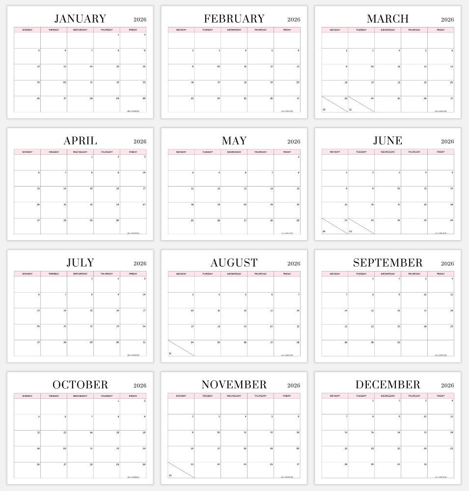 monday to friday calendar