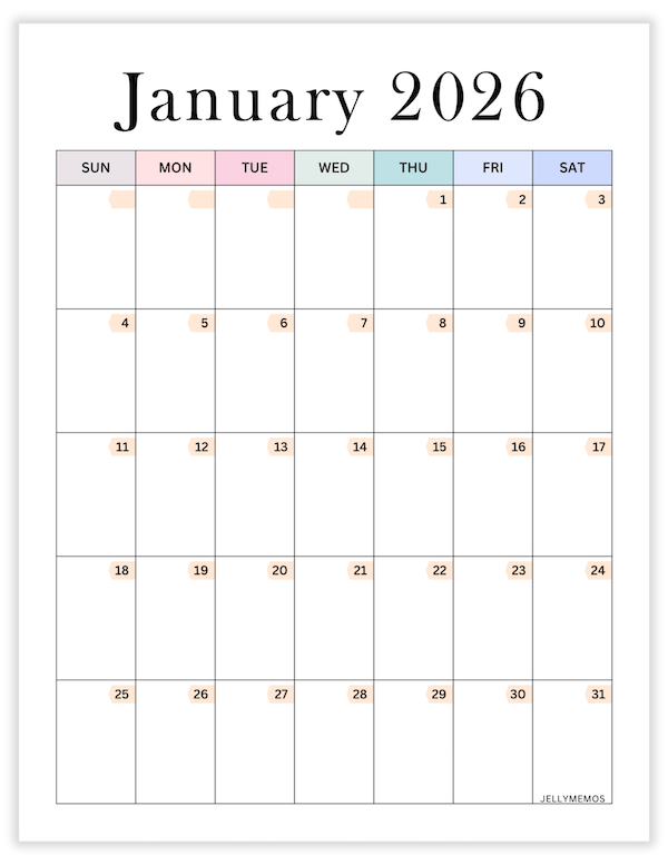 January 2026 aesthetic printable calendar