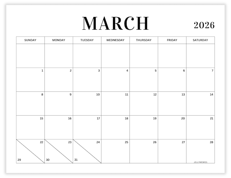March 2026 minimal calendar printable
