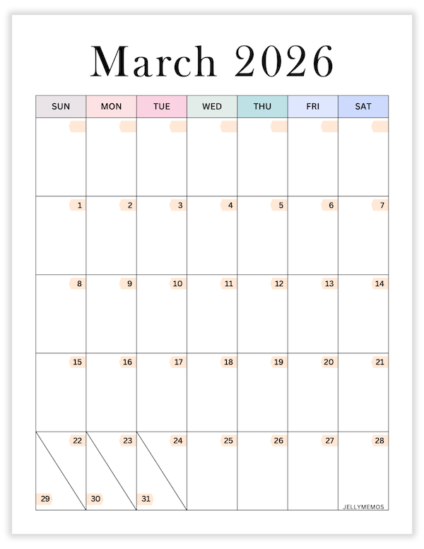 March 2026 aesthetic printable calendar