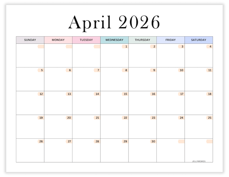 April 2026 aesthetic printable calendar