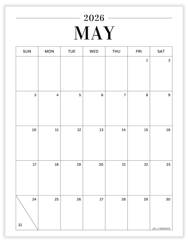 May 2026 minimal calendar printable