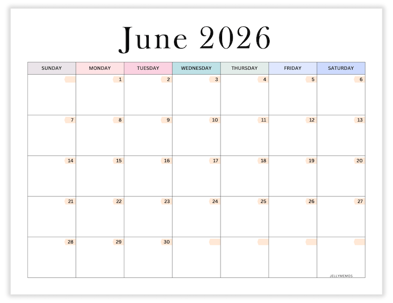 June 2026 aesthetic printable calendar