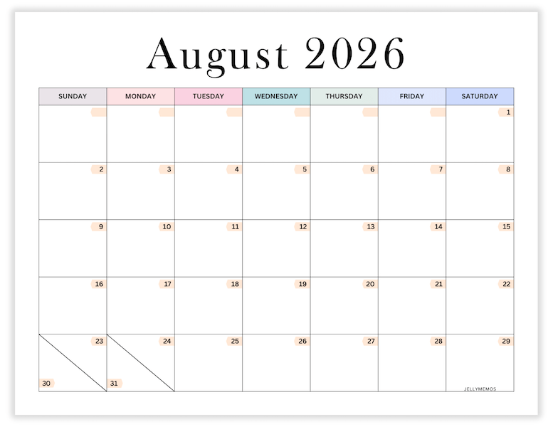 August 2026 aesthetic printable calendar