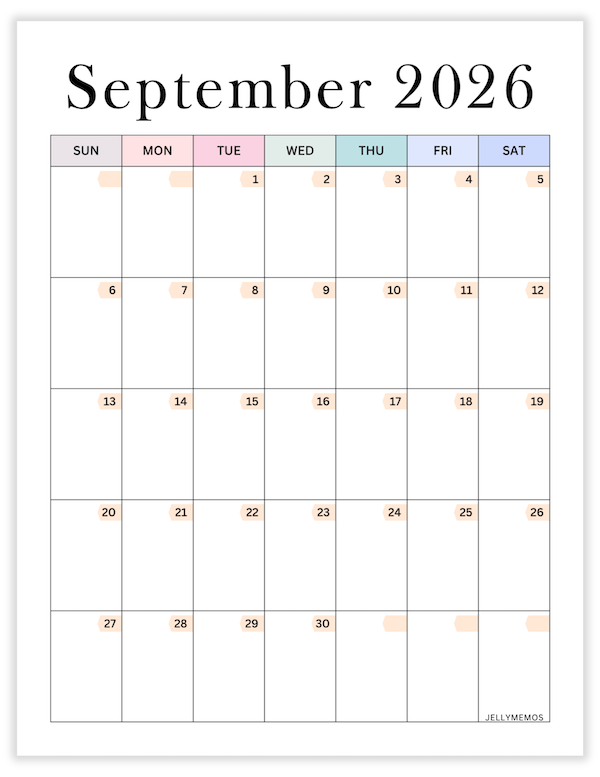 September 2026 aesthetic printable calendar