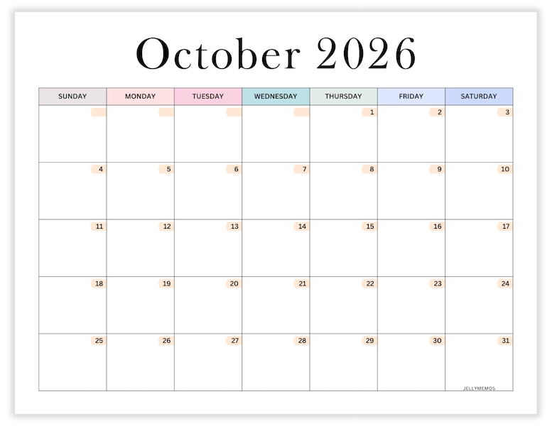 October 2026 aesthetic printable calendar