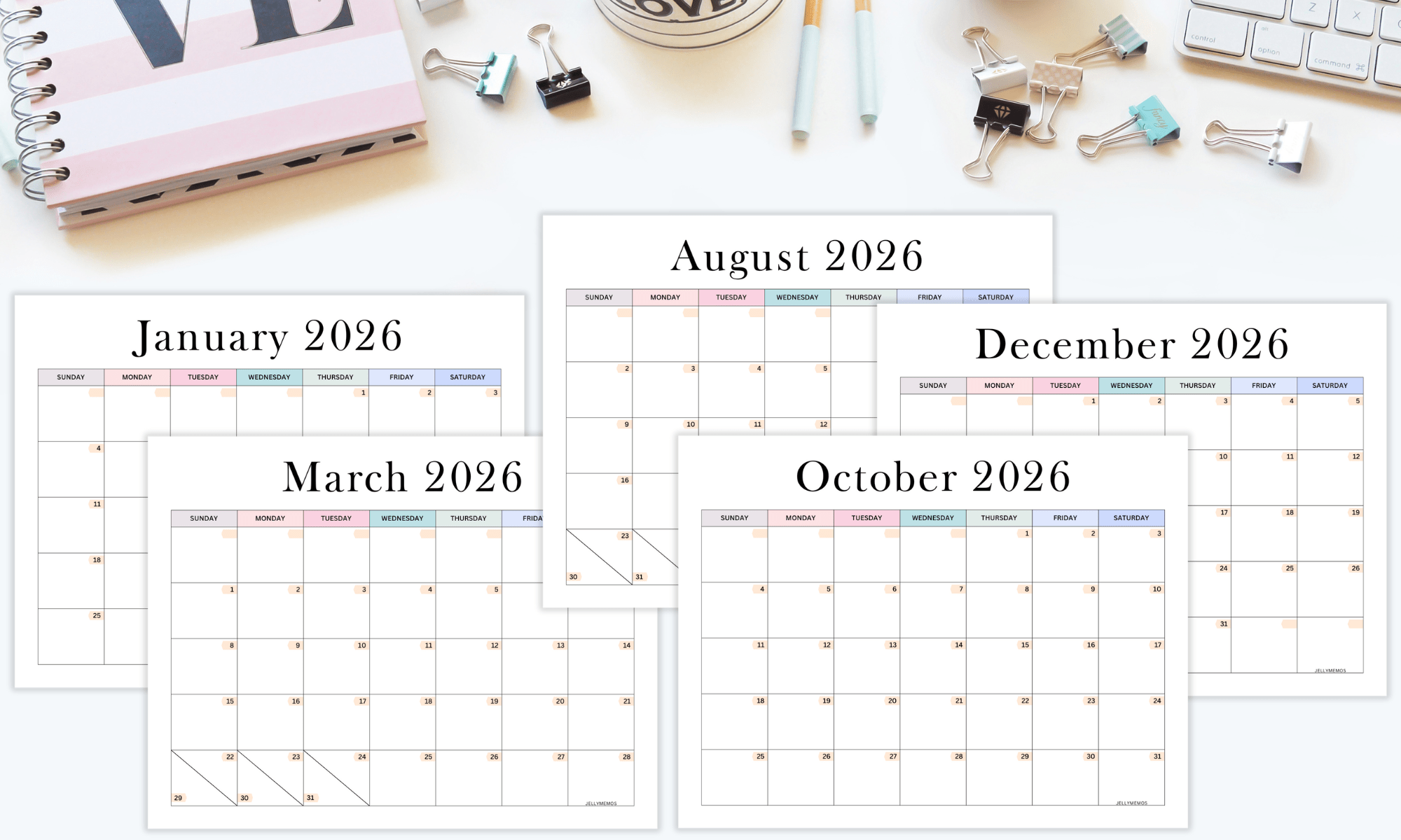 Aesthetic Calendar Printable Templates For 2026 - JellyMemos