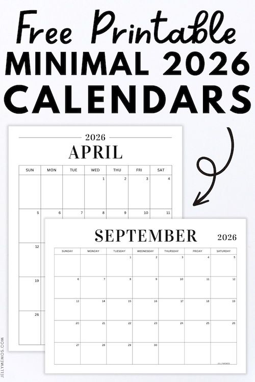 Minimal Calendar Printable Templates For 2026