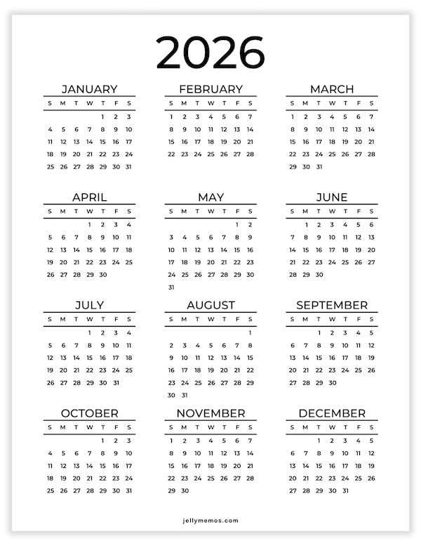 2026 Yearly Calendar