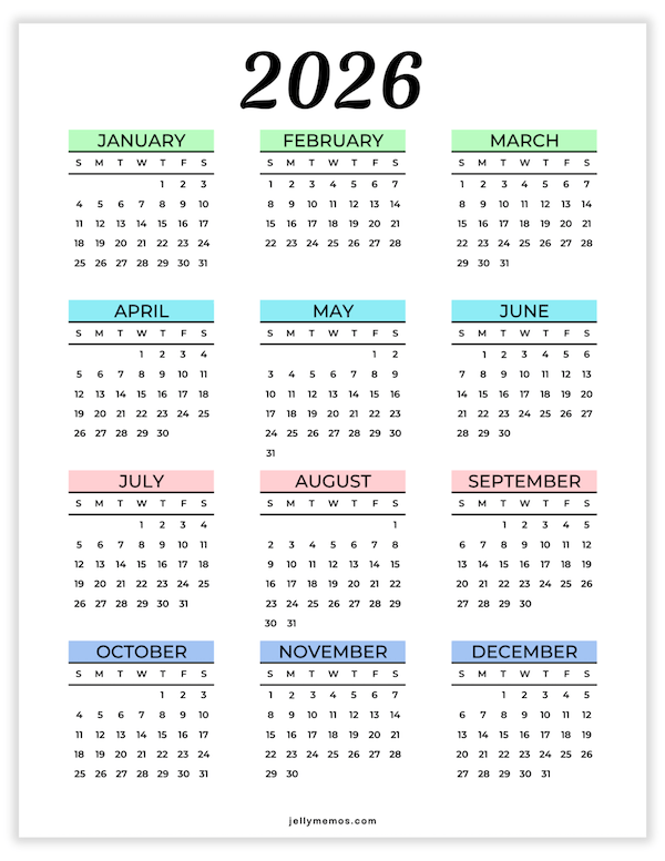 2026 One Page Calendar