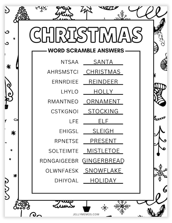 printable christmas word scramble answers