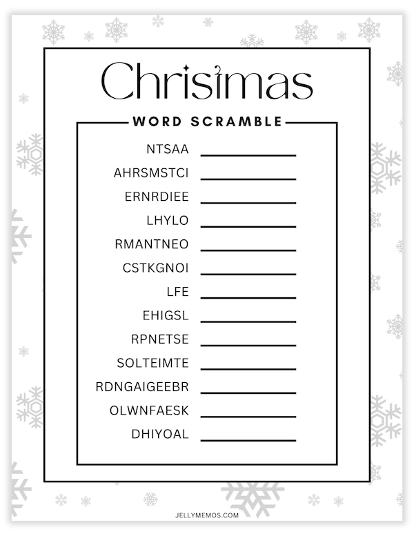 printable christmas word scramble