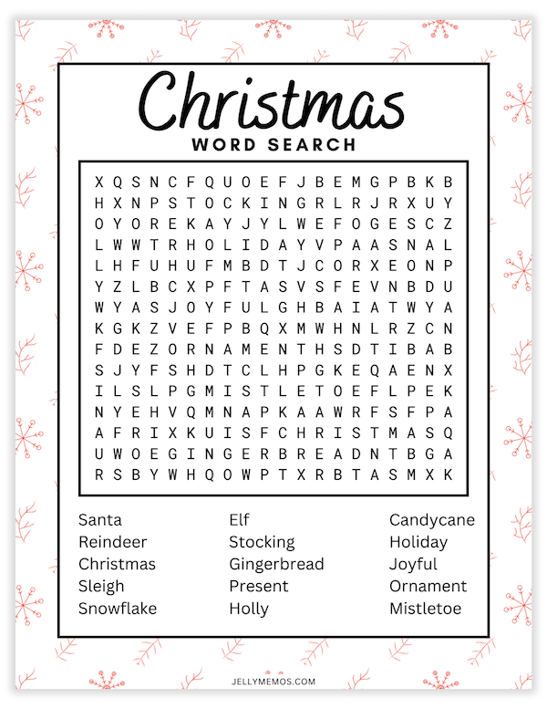 printable christmas word search