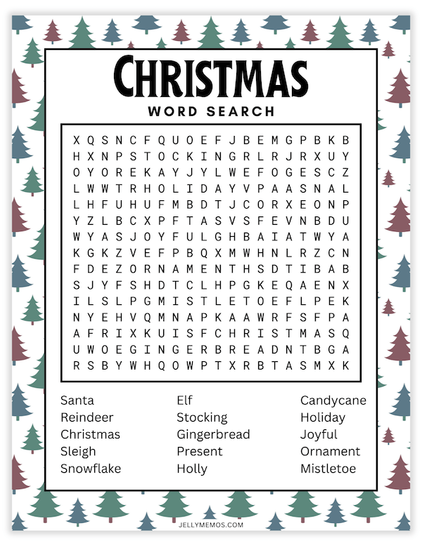 printable christmas word search