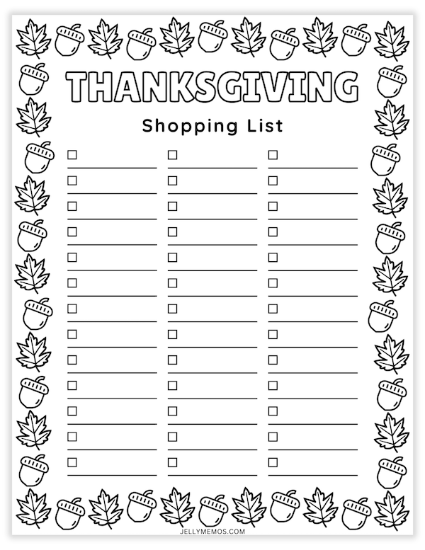 thanksgiving shopping list printable