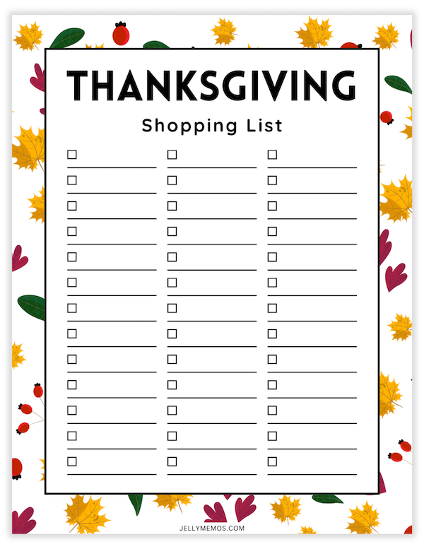 thanksgiving shopping list printable