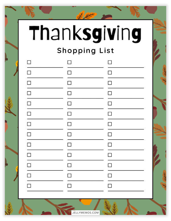 thanksgiving shopping list printable