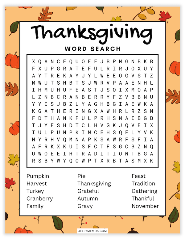 printable thanksgiving word search