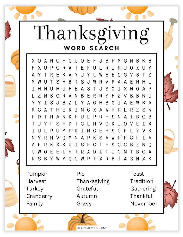 printable thanksgiving word search
