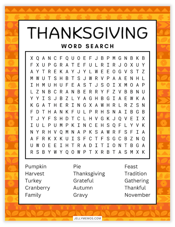 printable thanksgiving word search