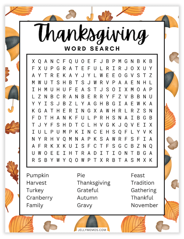 printable thanksgiving word search