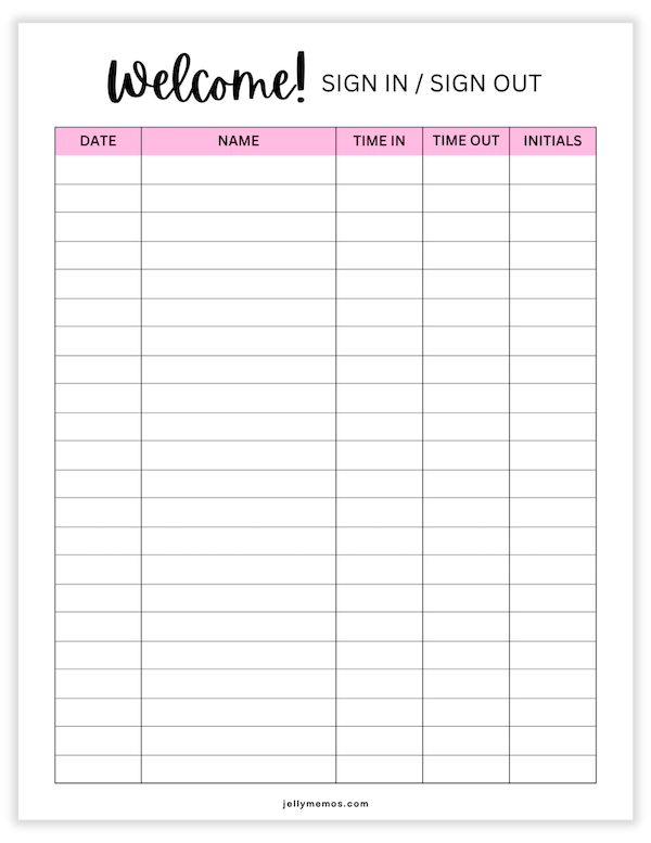 printable sign in and out sheet