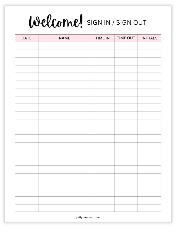 printable sign in and out sheet