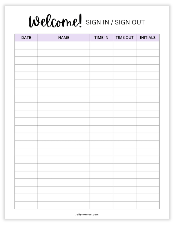 printable sign in and out sheet