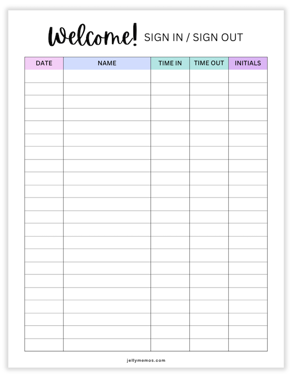 printable sign in and out sheet