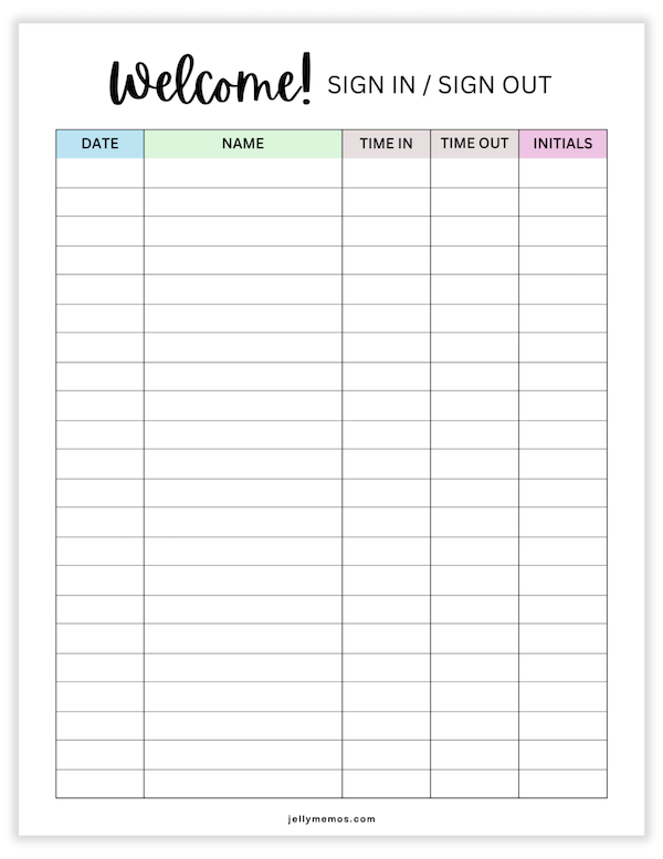 printable sign in and out sheet