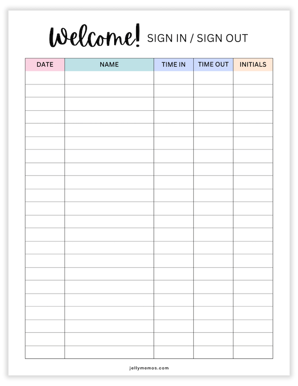 printable sign in and out sheet