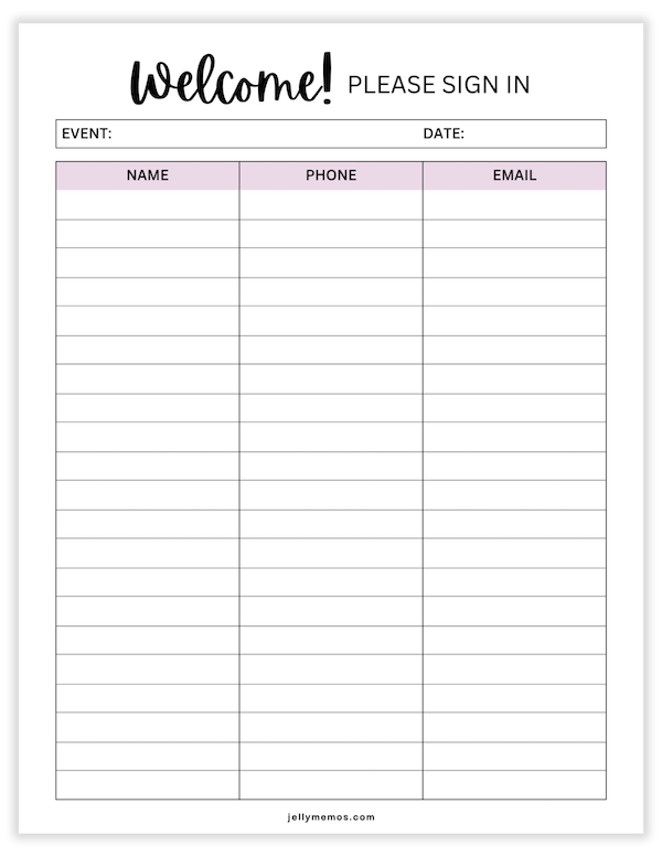 printable sign in sheet