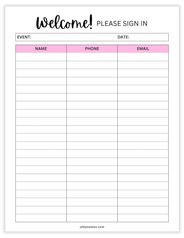 printable sign in sheet