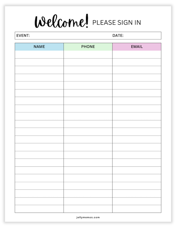 printable sign in sheet