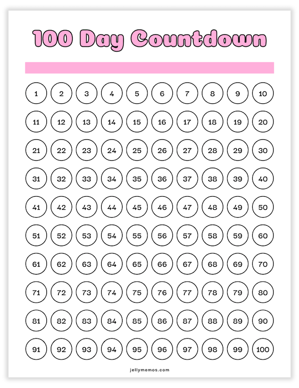 100 day countdown printable