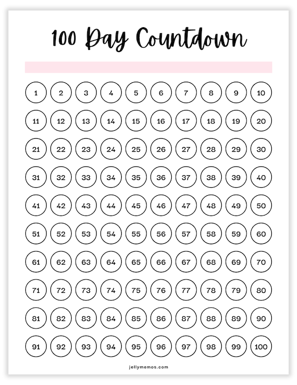 100 day countdown printable