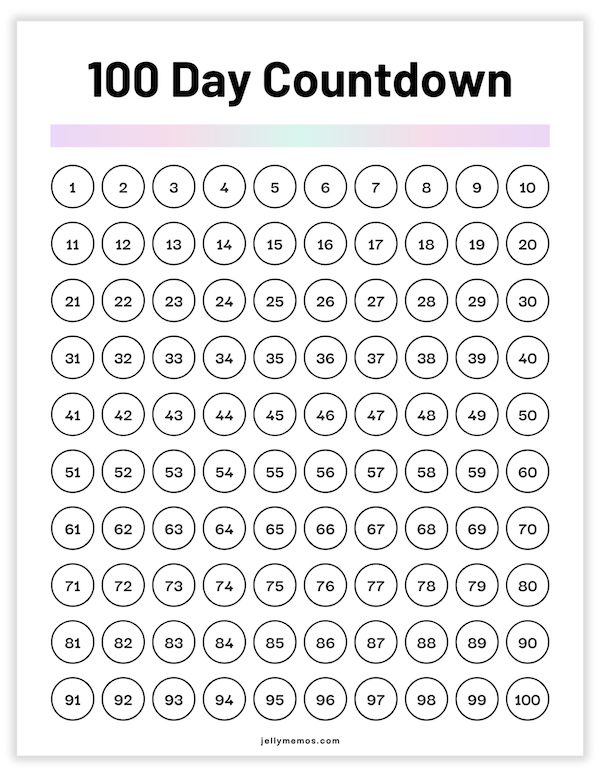 100 day countdown printable