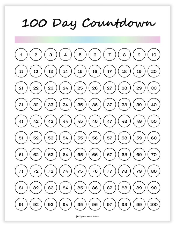 100 day countdown printable