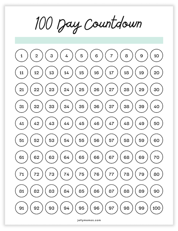 100 day countdown printable