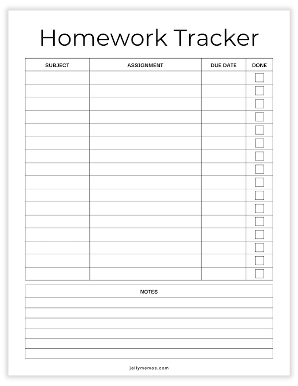 printable homework tracker